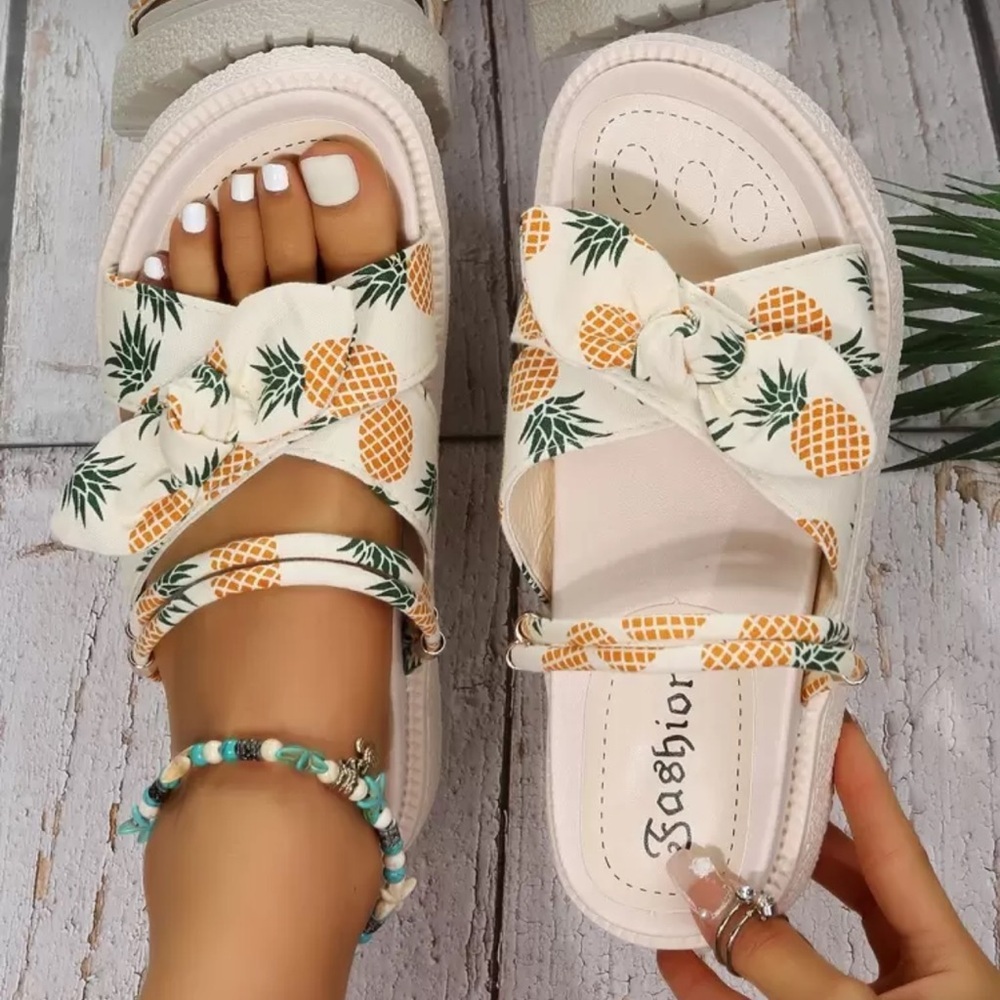 Pineapple Print Women's Sandals - Picture 2 of 6